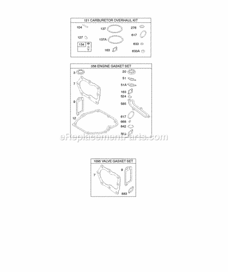 Engine Valve And Carburetor Kits Diagram and Parts List for 124T02-0202-B1  Briggs and Stratton Engine